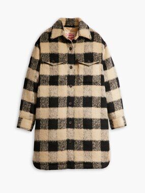 LEVI’S Long NOLA in Darla Gingham Almond Buff Oversized COAT JACKET